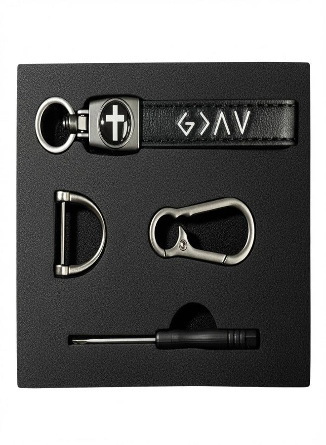 TLOEP Christian Cross Leather Keychain - God Is Greater Than the Highs and Lows Key Ring, Christian Gift for Men, Christmas Stocking Stuffer, Car Key Accessory for Dad Husband Boyfriend (Gift Box) - Image 1